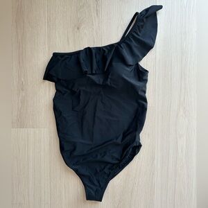 Motherhood Maternity Ruffle One Shoulder Swimsuit Black Women's Medium